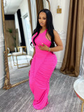 EVE Sleeveless Solid Color Ruched Maxi Dress BMF-862