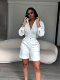 EVE Lapel Solid Color Shirt Two Piece Short Set BMF-860