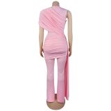 EVE Solid Color Sleeveless Ruched Jumpsuit BY-7700