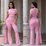 EVE Solid Color Sleeveless Ruched Jumpsuit BY-7700
