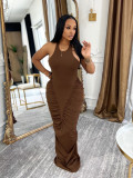 EVE Sleeveless Solid Color Ruched Maxi Dress BMF-862