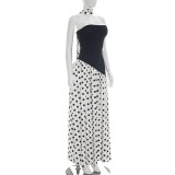 EVE Patchwork Polka Dot High Split Maxi Dress GDSF-J26DS142