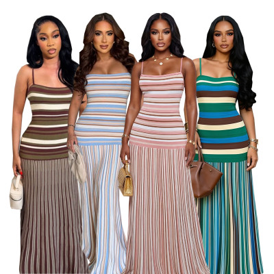 EVE Stripe Contrast Color Maxi Dress BMF-861