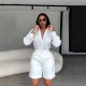 EVE Lapel Solid Color Shirt Two Piece Short Set BMF-860