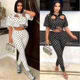 EVE Polka Dot Print Holes Two Piece Pants Set YNSF-8032