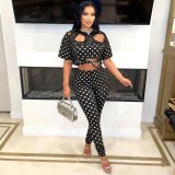 EVE Polka Dot Print Holes Two Piece Pants Set YNSF-8032