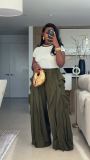 EVE Solid Color Ruffles Patchwork Wide Leg Pants LSD-2720