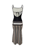 EVE Contrast Color Sling Backless Maxi Dress LSD-2629