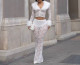 EVE Solid Color Lace Jacquard See Through Micro Flare Pants LSD-2694