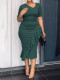 EVE Short Sleeve Ruffles V Neck Midi Dress GYLY-11003