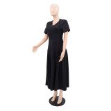 EVE Solid Color Short Sleeve Maxi Dress GYLY-10997