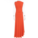EVE Sleeveless Solid Color Ruched Maxi Dress GWSD-ZD250717