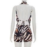 EVE Print Halterneck Backless Two Piece Shorts Set MXBF-J26ST168