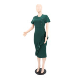 EVE Short Sleeve Ruffles V Neck Midi Dress GYLY-11003