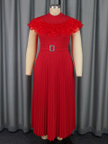 EVE Plus Size Solid Color Press Pleated Maxi Dress GKEN-AM041123