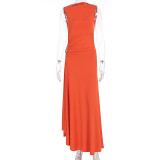 EVE Sleeveless Solid Color Ruched Maxi Dress GWSD-ZD250717