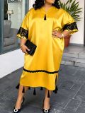 EVE Bat Sleeve V Neck Satin Midi Dress GKEN-ADR060245