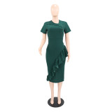 EVE Short Sleeve Ruffles V Neck Midi Dress GYLY-11003