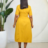 EVE Plus Size Solid Color Short Sleeve Midi Dress GCZF-8661