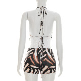 EVE Print Halterneck Backless Two Piece Shorts Set MXBF-J26ST166