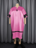 EVE Bat Sleeve V Neck Satin Midi Dress GKEN-ADR060245