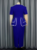 EVE Plus Size Short Sleeve Ruffles Patchwork Midi Dress GKEN-AM041229