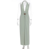 EVE Halterneck Deep V Neck Backless Maxi Dress GWSD-D1995197