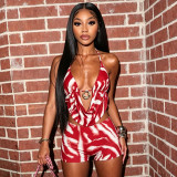 EVE Print Halterneck Backless Two Piece Shorts Set MXBF-J26ST166