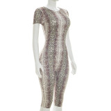 EVE Snake Print Short Sleeve Tight Seventh Jumpsuit GDSF-J26JP152