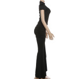 EVE Solid Color Short Sleeve Tops Two Piece Pants Set GZJQ-K6S07020A