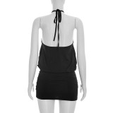 EVE Solid Color Halterneck Hollow Out Mini Dress GDSF-D26DS099