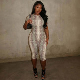 EVE Snake Print Short Sleeve Tight Seventh Jumpsuit GDSF-J26JP152