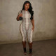 EVE Snake Print Short Sleeve Tight Seventh Jumpsuit GDSF-J26JP152