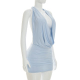 EVE Solid Color Haltermeck Backless Mini Dress GSZM-D26DS109