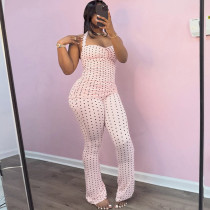 EVE Polka Dots Print Halterneck Two Piece Pants Set GZJQ-K6S06706A