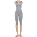 EVE Color Block Sleeveless Tank Top Fifth Pants Suit DLSF-K6S06889A