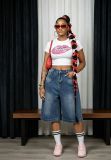 EVE Plus Size Washed Denim Seventh Pants GYLN-5573
