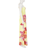 EVE Print Contrast Color Backless Sling Maxi Dress GPKJ-MR48657