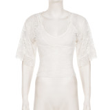 EVE Lace Patchwork V Neck T Shirt GPKJ-MR48607