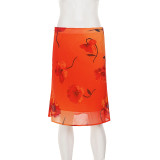 EVE Floral-print Chiffon Mesh Midi Skirt GPKJ-MR48866