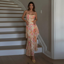 EVE Floral Print  Backless Tie Up Irregular Dress GPKJ-MR48689