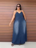 EVE Plus Size Casual Sling Loose Denim Maxi Dress GYLN-0615
