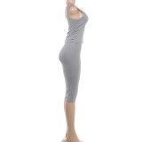 EVE Color Block Sleeveless Tank Top Fifth Pants Suit DLSF-K6S06889A