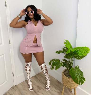 EVE Cusual Sleeveless Hooded Two Piece Skirt Set TR-1366