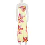 EVE Print Contrast Color Backless Sling Maxi Dress GPKJ-MR48657