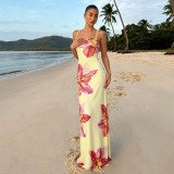 EVE Print Contrast Color Backless Sling Maxi Dress GPKJ-MR48657