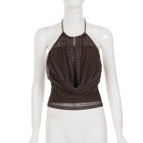 EVE Polka Dot Print Backless Mesh Tank Tops GPKJ-MR48510