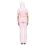 EVE Letter Print Short Sleeve Sport Two Piece Pants Set FOSF-8830