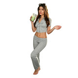 EVE Letter Print Short Sleeve Sport Two Piece Pants Set FOSF-8830