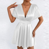 EVE V Neck Solid Color Mini Dress YMYF-9573
